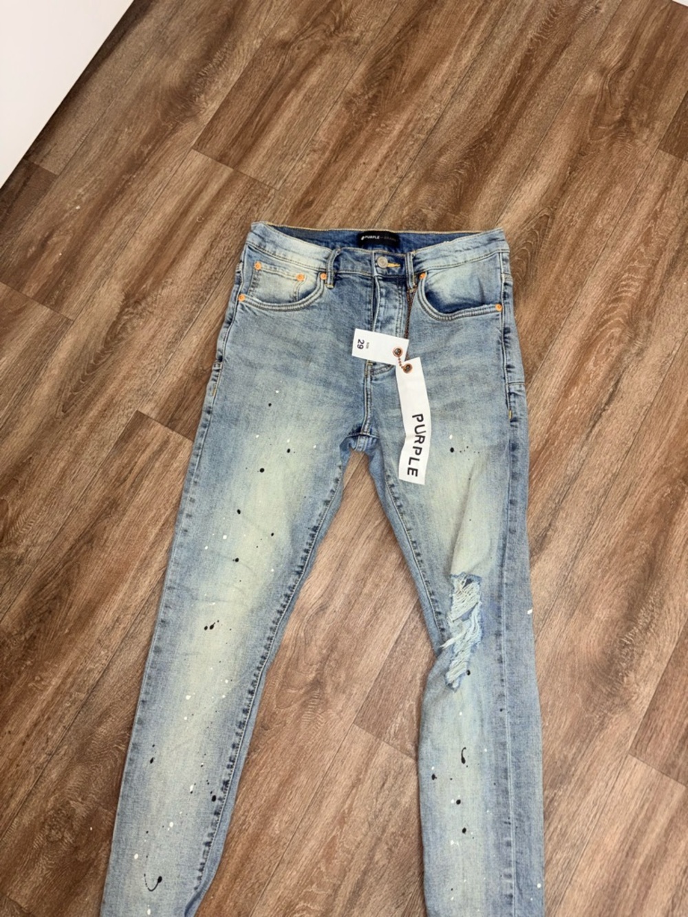 Men’s Purple Brand jeans Light Wash Paint-Splatter Skinny